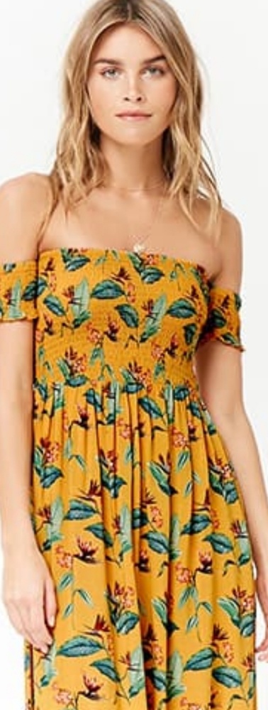 Floral off-shoulder maxi dress with slit